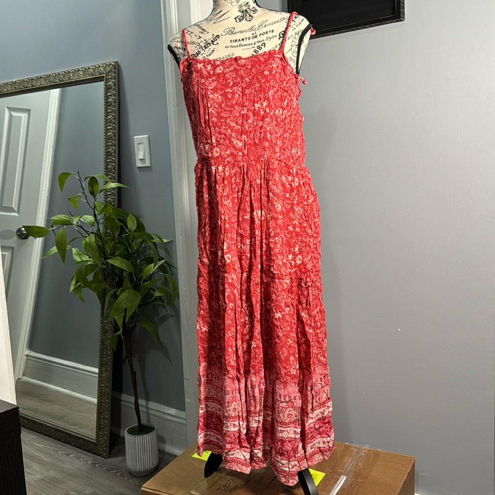 Knox Rose Pink Orange Floral Spaghetti Strap Open Back Long Summer Dress XL